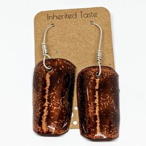 Handcrafted Brown Enamel Dangle Earrings OOAK